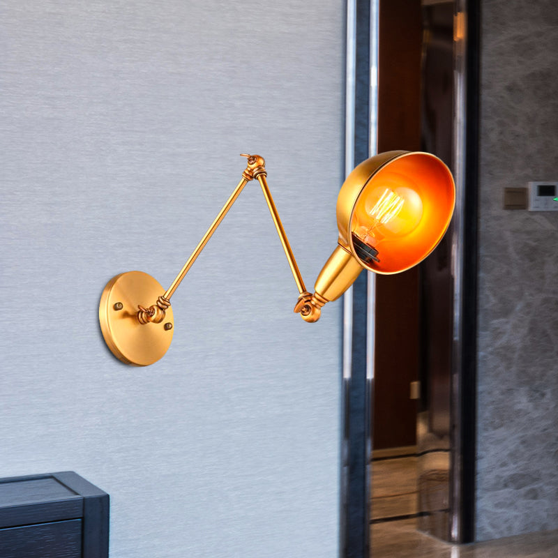 Rynx | Retro Dome Wall Lamp 1 Bulb Metal Wall Lighting with Swingarm in Brass/Chrome for Bathroom