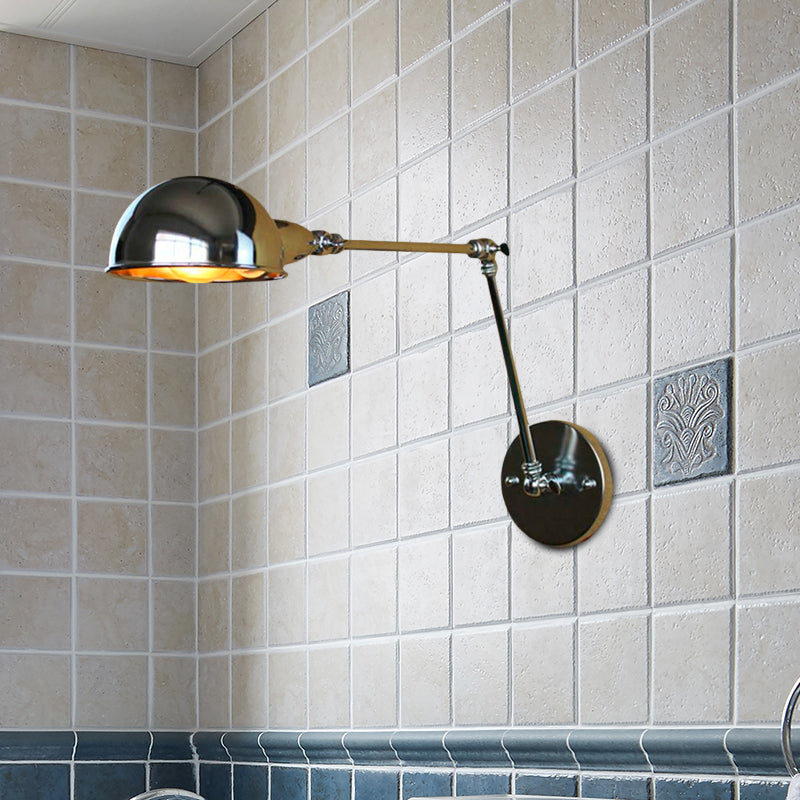 Rynx | Retro Dome Wall Lamp 1 Bulb Metal Wall Lighting with Swingarm in Brass/Chrome for Bathroom