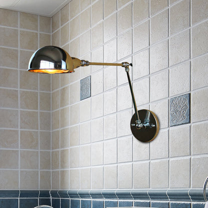 Rynx | Retro Dome Wall Lamp 1 Bulb Metal Wall Lighting with Swingarm in Brass/Chrome for Bathroom
