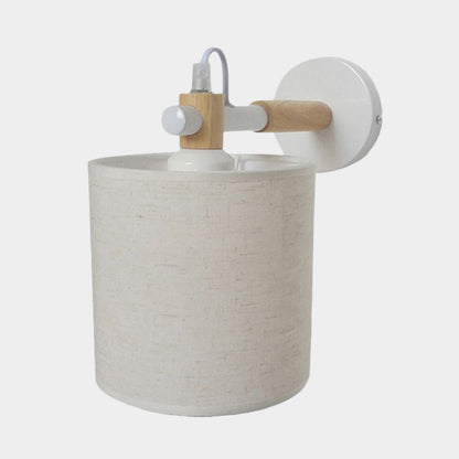 Rynx | Fabric Cylindrical Wall Light Modernist 1 Light Bedroom Wall Mounted Light with Wood Connection in Black/White