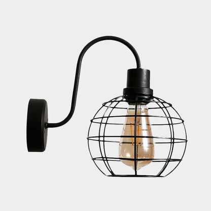 Rynx | 1 Bulb Wall Light Retro Style Wire Global Cage Metal Wall Light in Black for Living Room