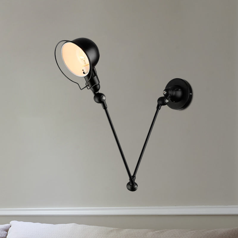 Rynx | Black/White Swing Arm Wall Light with Bowl Shade Industrial Metal 1 Head Hallway Wall Lamp