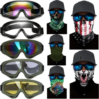Rynx | 10 Packs Motorcycle Accessories, 5PCS Dirt Bike Ski Goggles Dustproof Windproof Safety Glasses and 5PCS Face Masks
