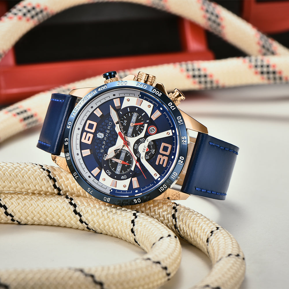 Rynx | Men's stainless steel quartz watch with leather strap