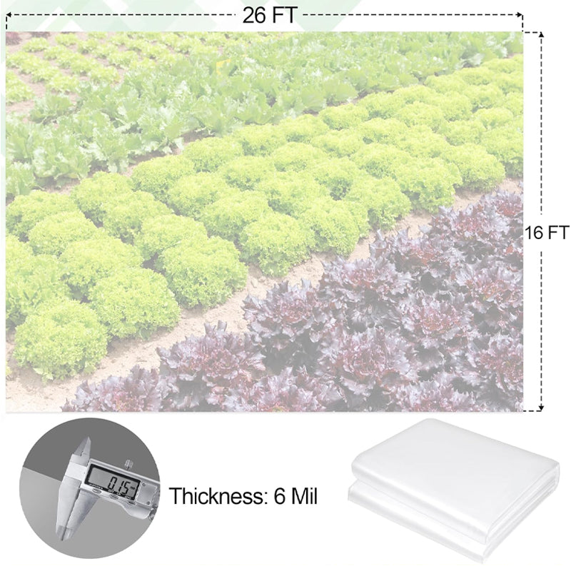 Rynx | 16 x 26 ft Clear Greenhouse Plastic Sheeting Toughness Plastic Cover 6 Mil Polyethylene Film