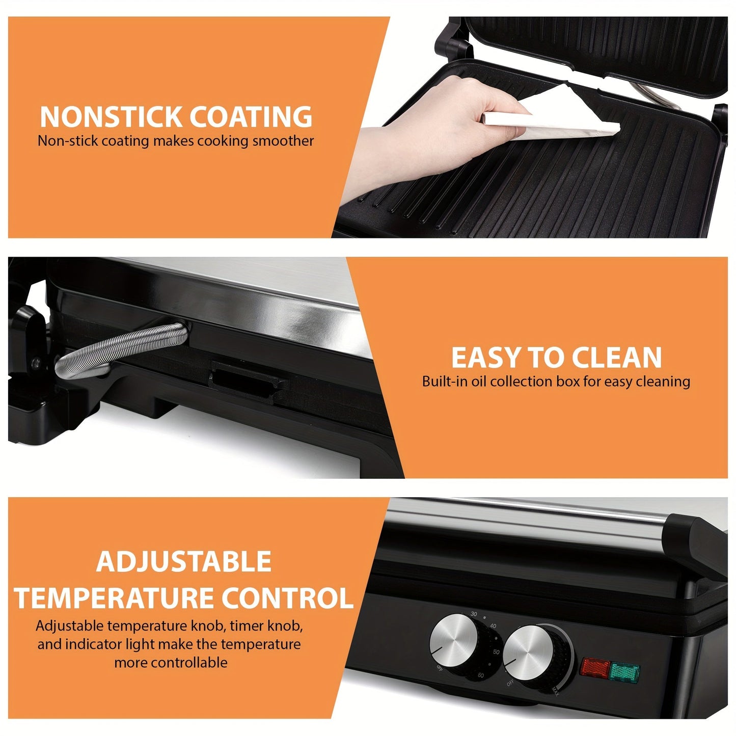 Rynx | 180-Degree 3-in-1 Electric Indoor Grill and Panini Press - Non-Stick Cooking Plates, Floating Hinge, Grease Tray