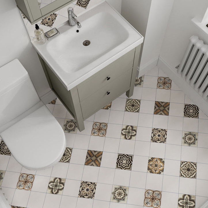 Rynx | Modern PVC flooring Peel and Stick porcelain tile look vinyl plank flooring Beige 23.6"L x 196.9"W