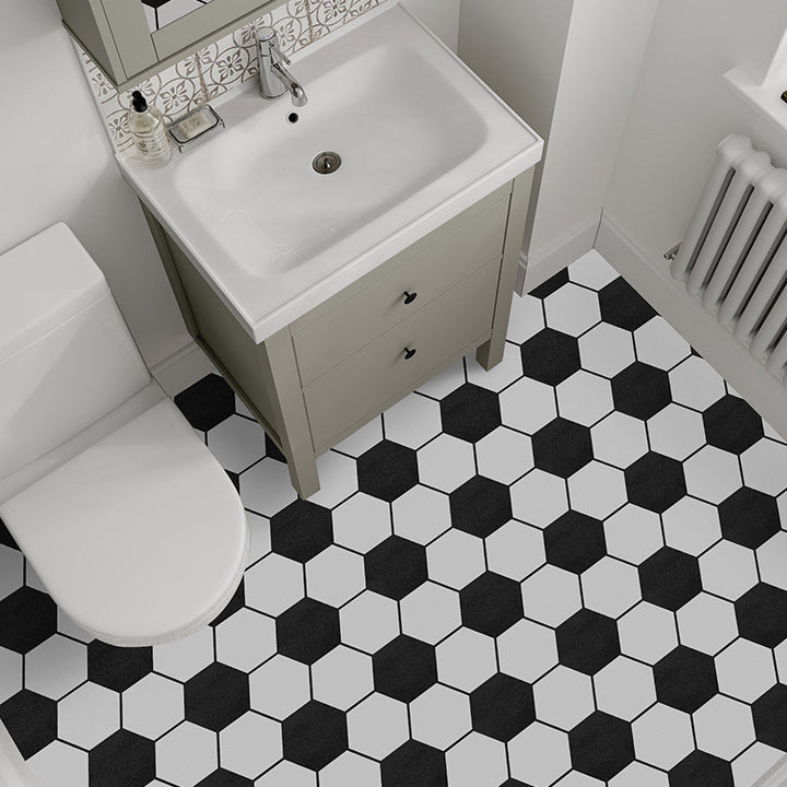 Rynx | Modern PVC flooring Peel and Stick porcelain tile look vinyl plank flooring White-Black