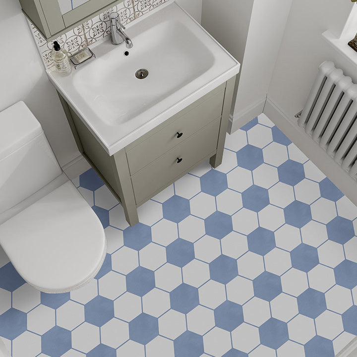 Rynx | Modern PVC flooring Peel and Stick porcelain tile look vinyl plank flooring White-Blue