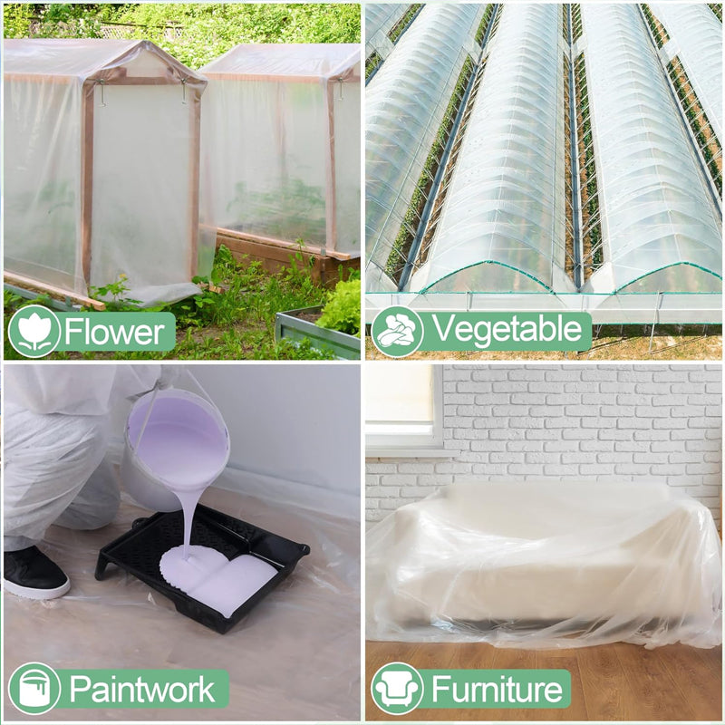 Rynx | 16 x 26 ft Clear Greenhouse Plastic Sheeting Toughness Plastic Cover 6 Mil Polyethylene Film