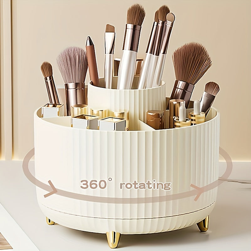 Rynx | 360° Rotation Make-up Organizer – Durable Plastic Cosmetic Storage Box with 5 Compartments