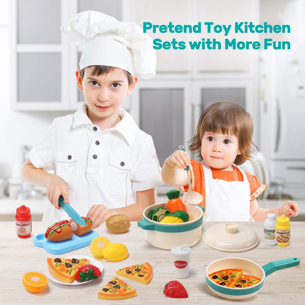 Rynx | 40PCS Kids Kitchen Pretend Play Toy Chef Set with Pots and Pans Kitchen Equipment Cutting Play Food Amazing Gift for Toddlers Boys Girls Indoor Play
