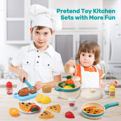 Rynx | 40PCS Kids Kitchen Pretend Play Toy Chef Set with Pots and Pans Kitchen Equipment Cutting Play Food Amazing Gift for Toddlers Boys Girls Indoor Play