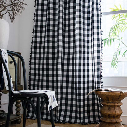 Rynx | Black & White Checked Cotton-Linen Curtain
