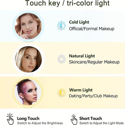 Rynx | 20X/1X Double-Sided Illuminated Tabletop Magnifying Mirror - Adjustable Folding Handle, Cosmetic Mirror for Makeup, Travel, Tweezing, Blackhead Removal - Compact, Portable, Energy-Efficient
