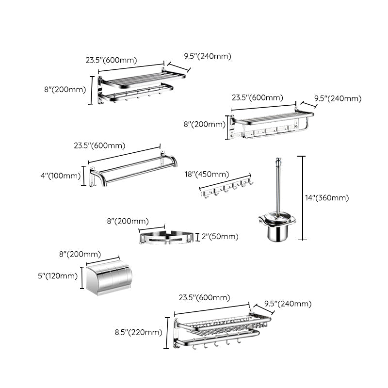 Rynx | Classic Polished Chrome Bathroom Accessory Set Towel Holder/Paper Holder/Robe Hooks Included
