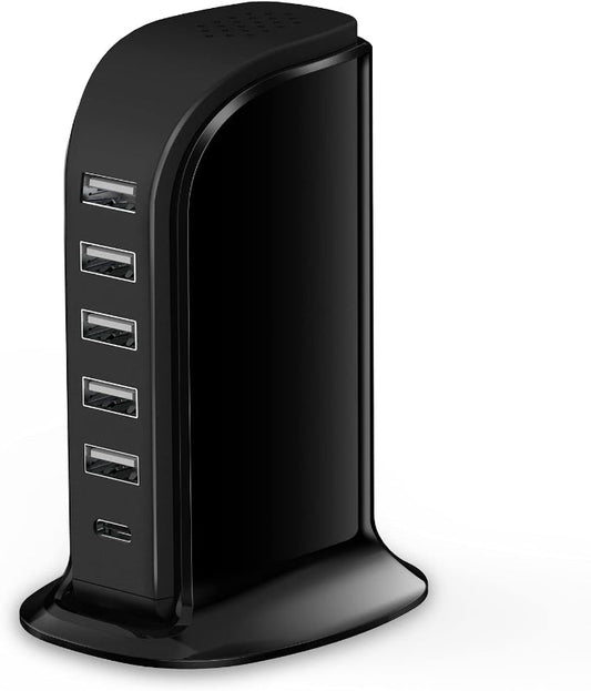 Rynx | Charging station for multiple devices, 5 USB + 1 Type-C fast charger for home and office