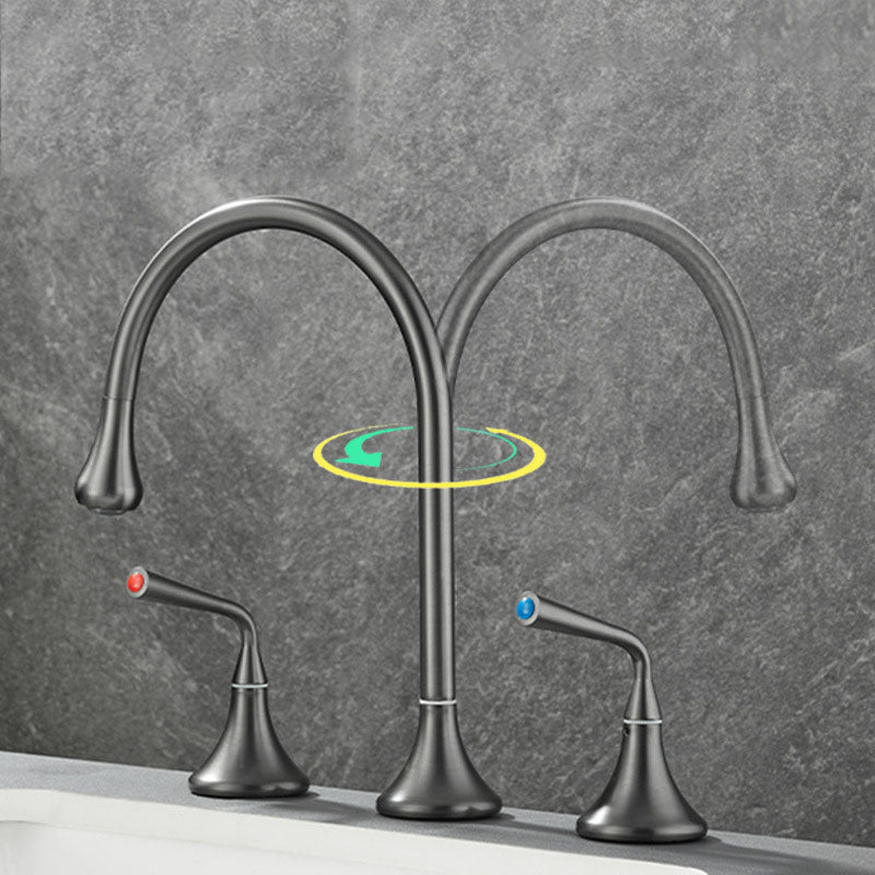 Rynx | Double Handle Tub Filler Deck Mounted High Arc Brass Modern Roman Tub Filler