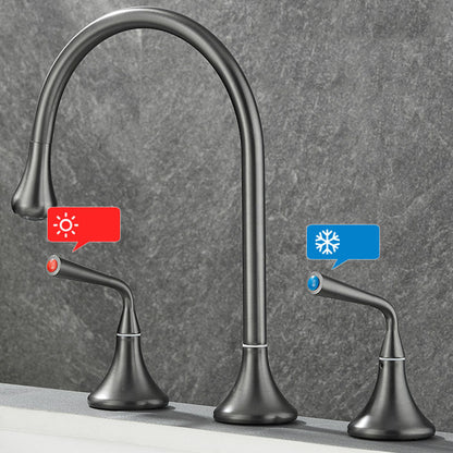 Rynx | Double Handle Tub Filler Deck Mounted High Arc Brass Modern Roman Tub Filler
