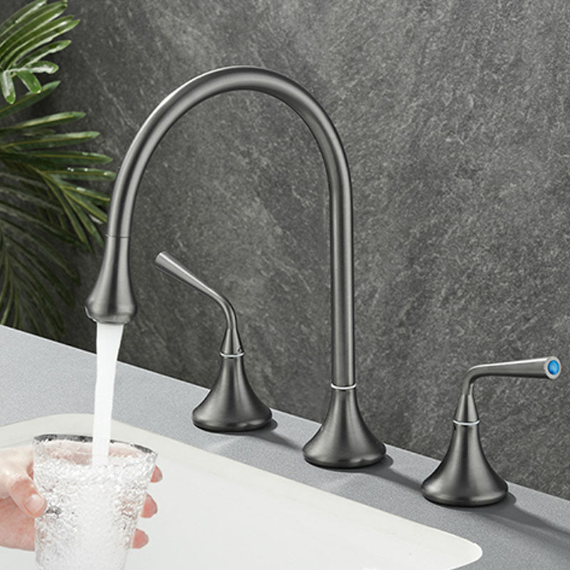 Rynx | Double Handle Tub Filler Deck Mounted High Arc Brass Modern Roman Tub Filler
