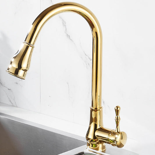 Rynx | Brushed Gold Kitchen Sink Faucet High Arc Swivel Spout with Pull-Down Spray Head