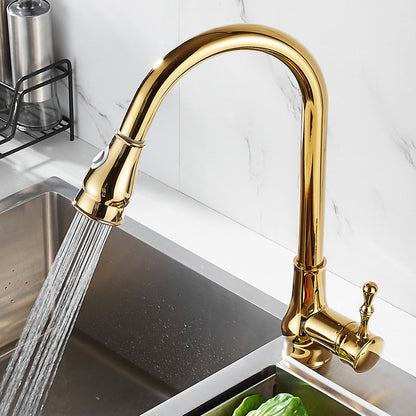 Rynx | Brushed Gold Kitchen Faucet High Arc Swivel Spout with Pull-Down Spray Head