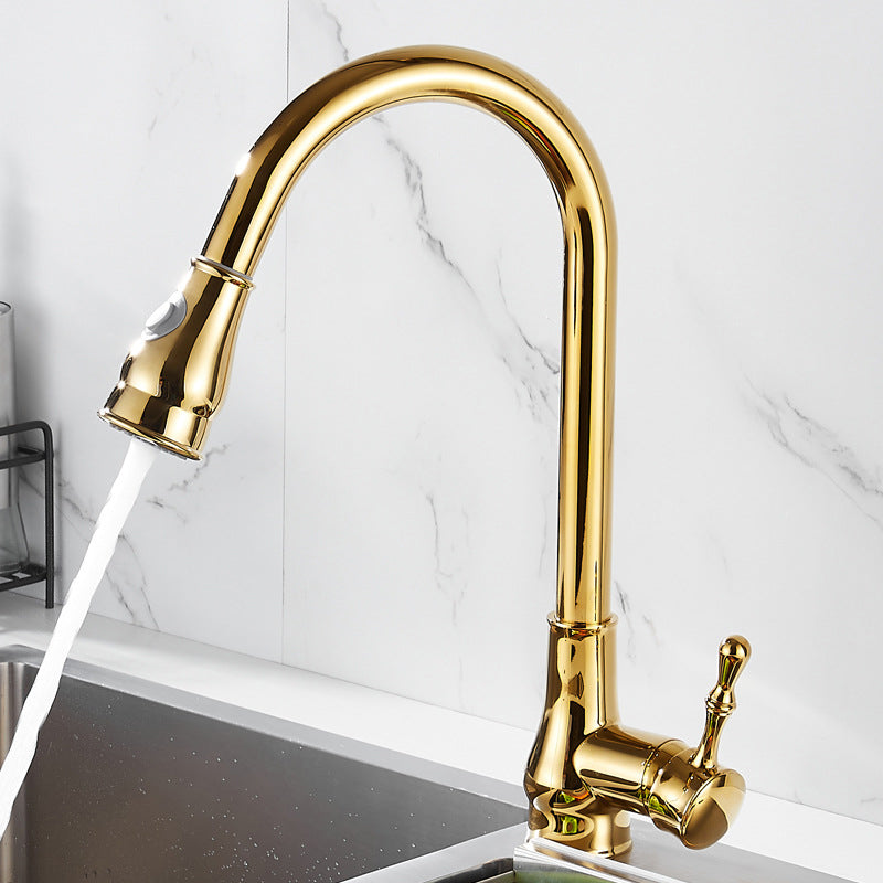 Rynx | Brushed Gold Kitchen Faucet High Arc Swivel Spout with Pull-Down Spray Head