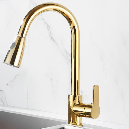 Rynx | Brushed Gold Kitchen Faucet High Arc Swivel Spout with Pull-Down Spray Head