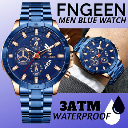 Rynx | Men's watch in stainless steel quartz classic business wristwatch for men - Blue