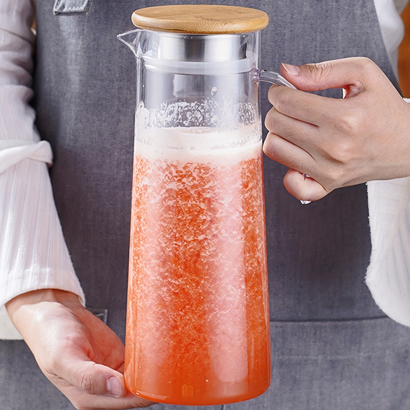 Rynx | Water Pitcher with Lid – 37.1oz/54.1oz Heavy Duty Drink Pitcher – Stainless Steel or Wooden Lid – Ideal for Juice, Bubble Tea, Summer Drinks – Kitchen and Home