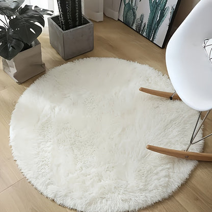 Rynx | Super Soft White Round Plush Rug - Perfect for Living Room, Bedroom, and Nursery - Non-Slip, Fluffy and Machine Made