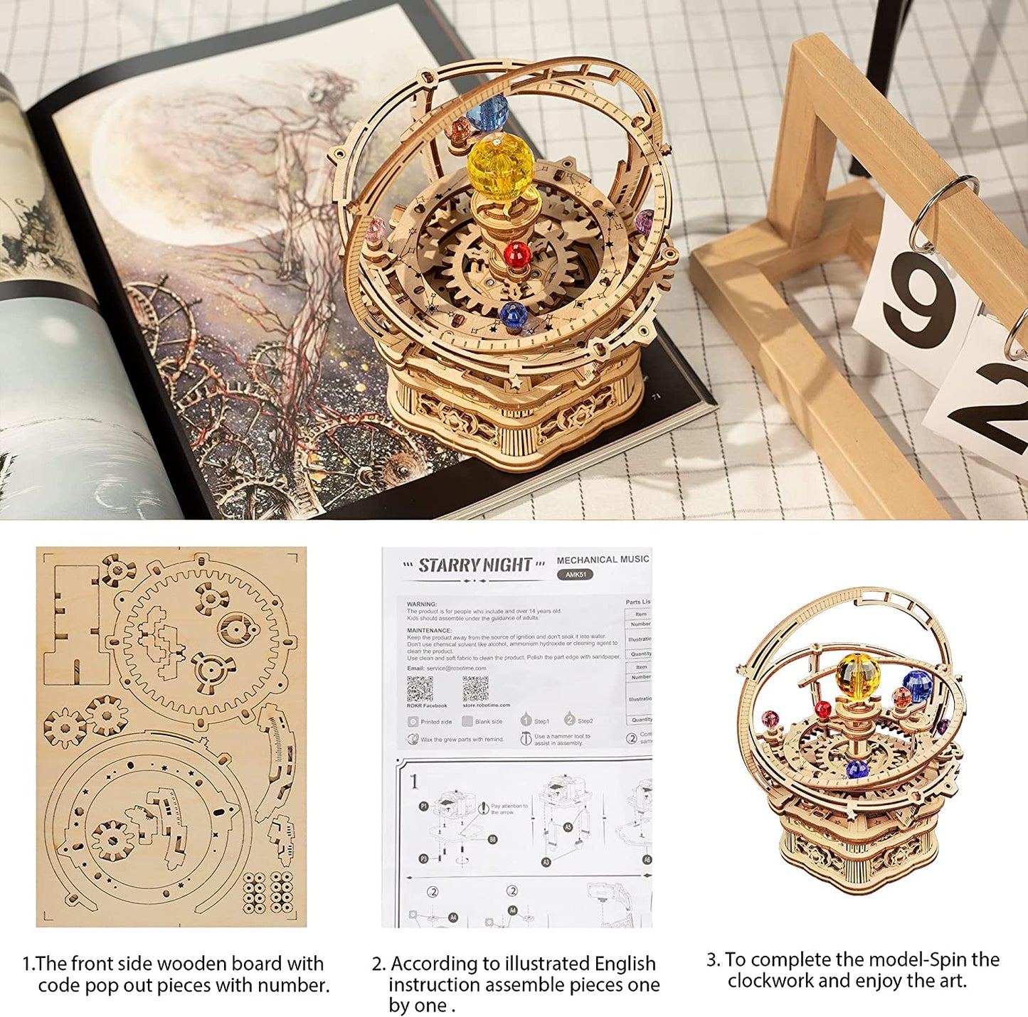 Rynx | DIY 3D Wood Rotating Starry Sky Mechanical Music Box