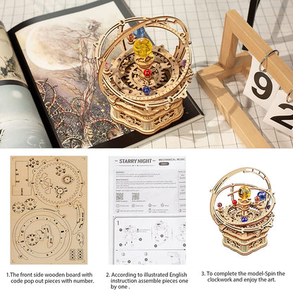 Rynx | DIY 3D Wood Rotating Starry Sky Mechanical Music Box