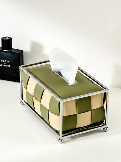 Rynx | light luxury style wrought iron leather chessboard tissue box living room woven paper box restaurant tissue storage box