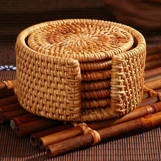Rynx | 6-Piece Rattan Coaster Set