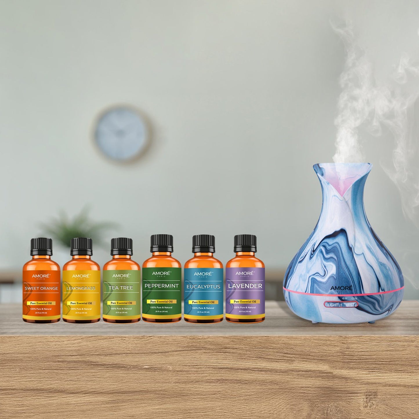 Rynx | 7-piece set: Hydro Dipped Ultrasonic Aromatherapy Diffuser With Essential Oils Gift Set