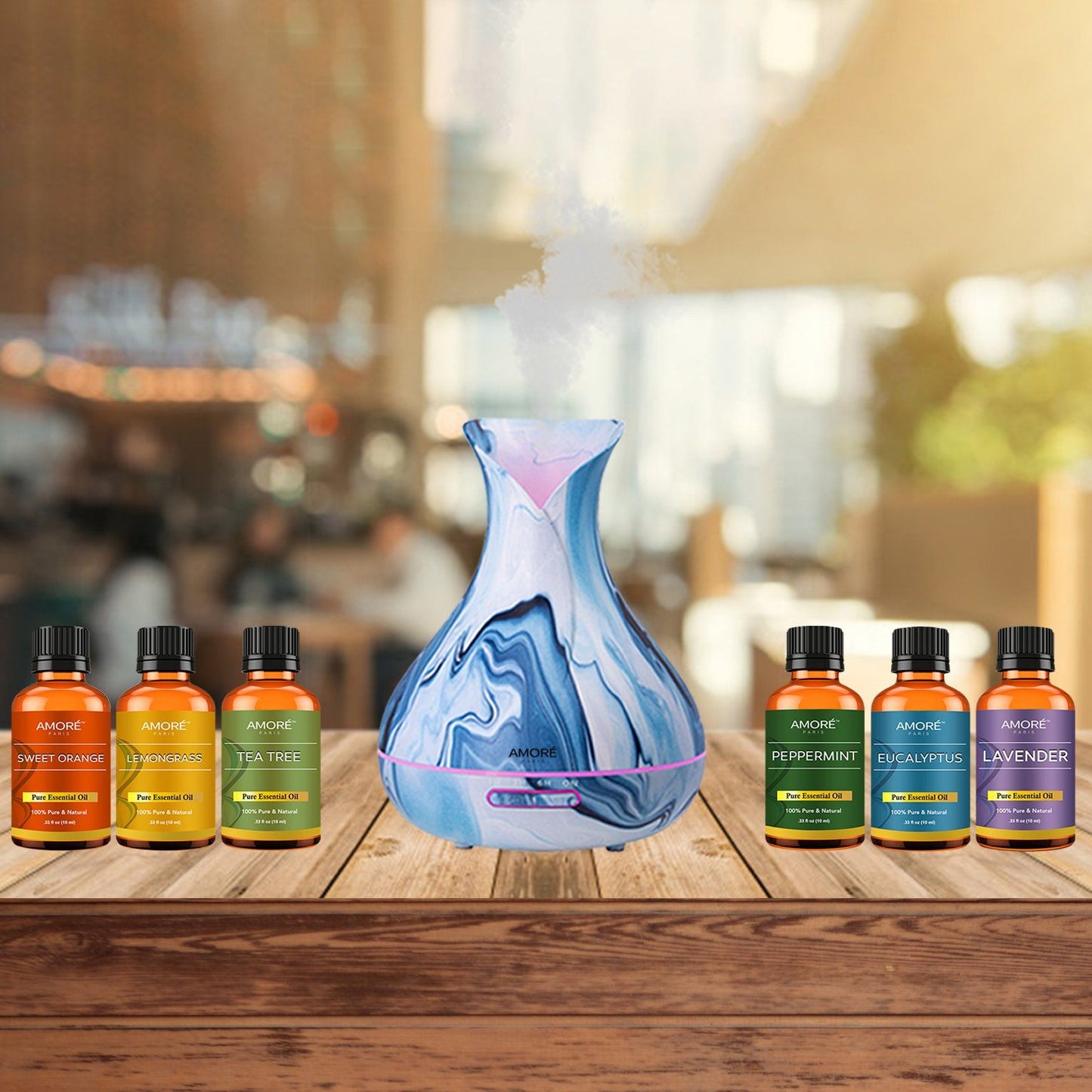 Rynx | 7-piece set: Hydro Dipped Ultrasonic Aromatherapy Diffuser With Essential Oils Gift Set