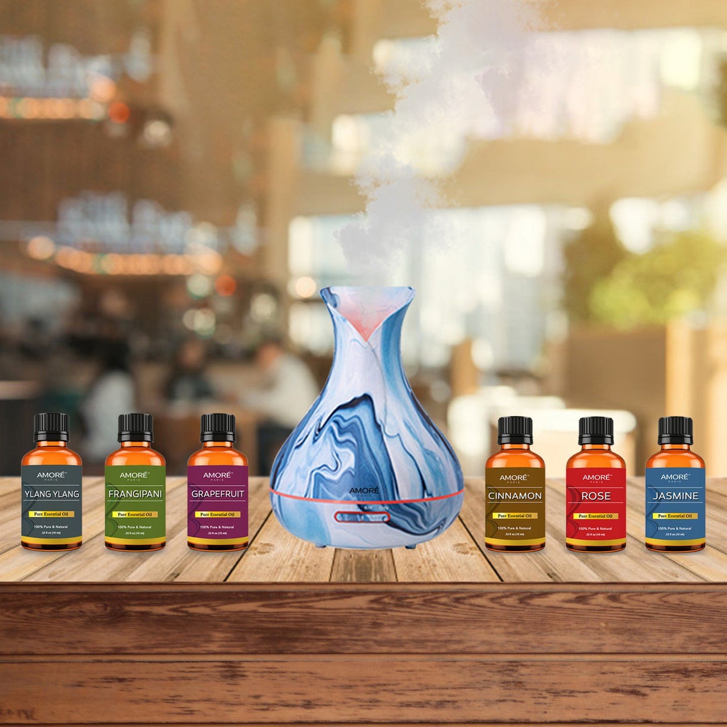 Rynx | 7-piece set: Hydro Dipped Ultrasonic Aromatherapy Diffuser With Essential Oils Gift Set