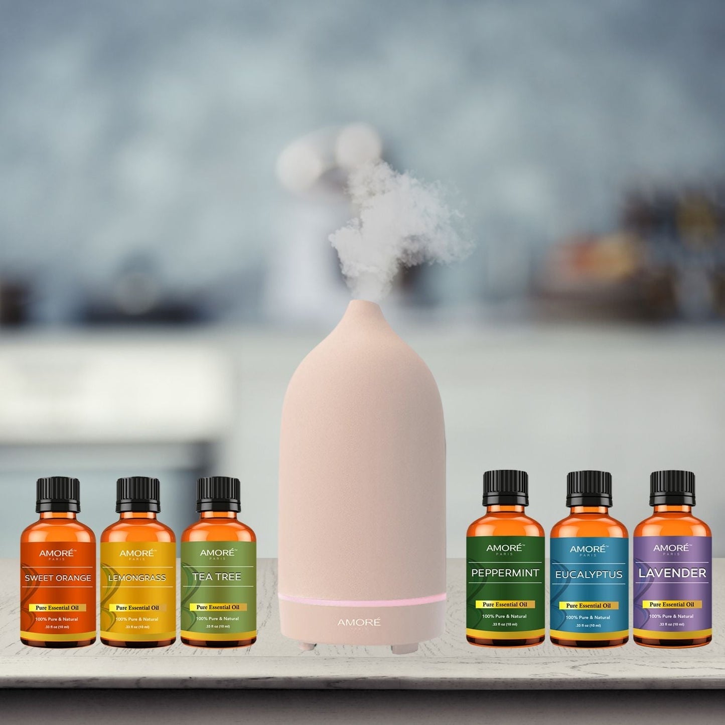 Rynx | 7-Piece: Ultrasonic Aromatherapy Essential Oil Diffuser with Essential Oils