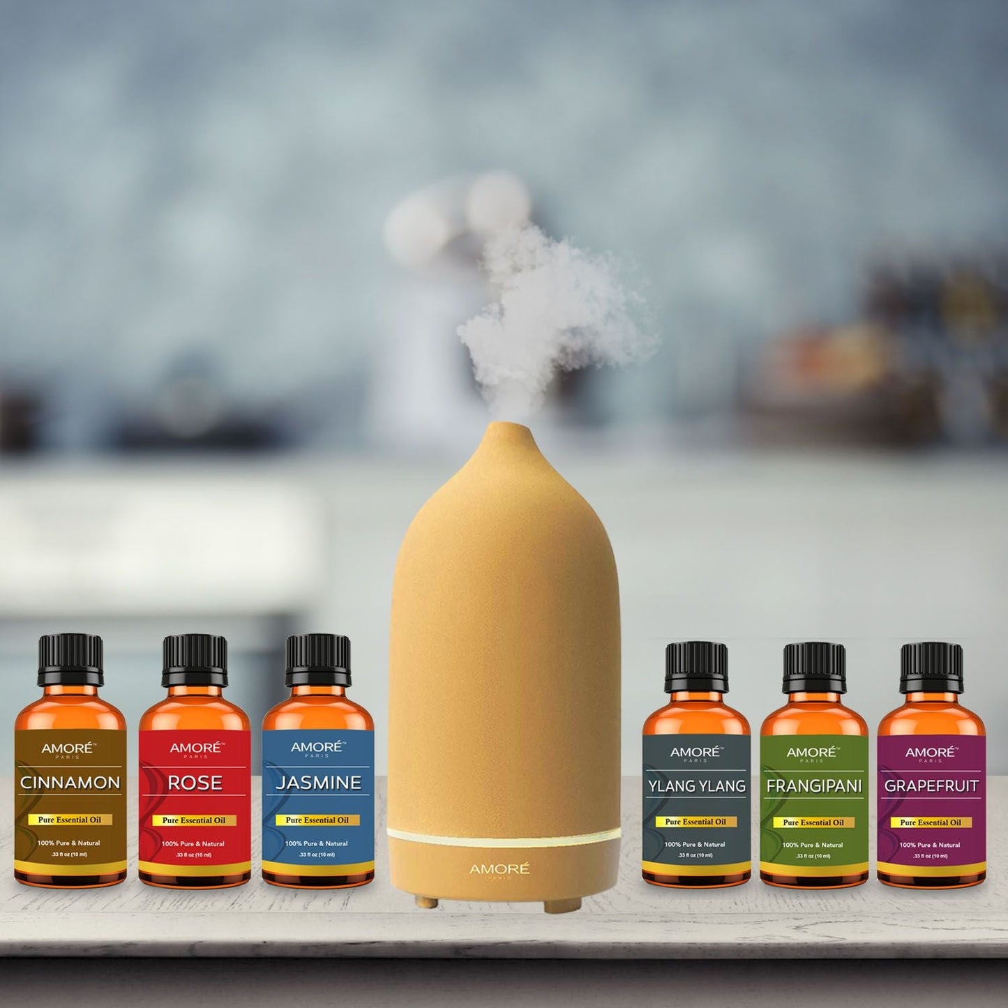 Rynx | 7-Piece: Ultrasonic Aromatherapy Essential Oil Diffuser with Essential Oils