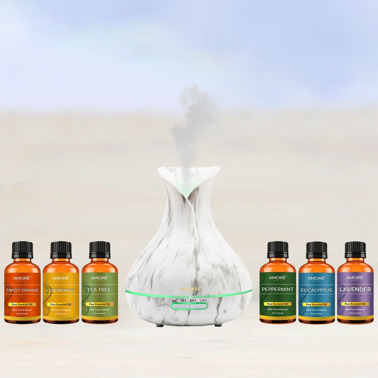Rynx | 7-Piece: White Marble 300ml Ultrasonic Aroma Diffuser with Essential Oil Gift Set