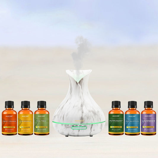 Rynx | 7-Piece: White Marble 300ml Ultrasonic Aroma Diffuser with Essential Oil Gift Set