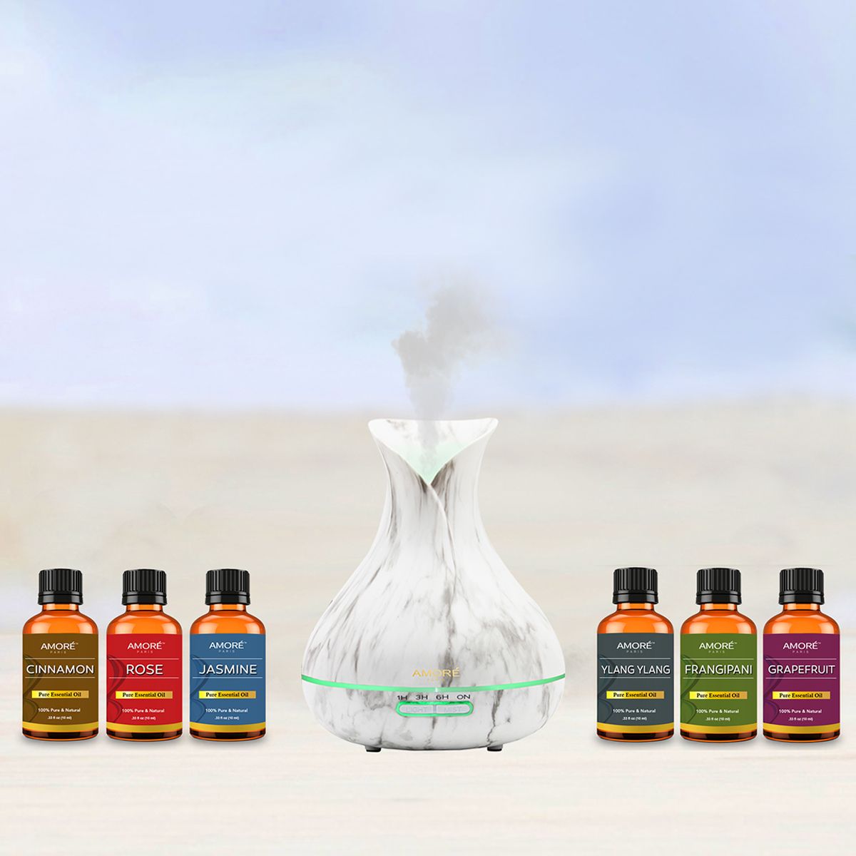 Rynx | 7-Piece: White Marble 300ml Ultrasonic Aroma Diffuser with Essential Oil Gift Set