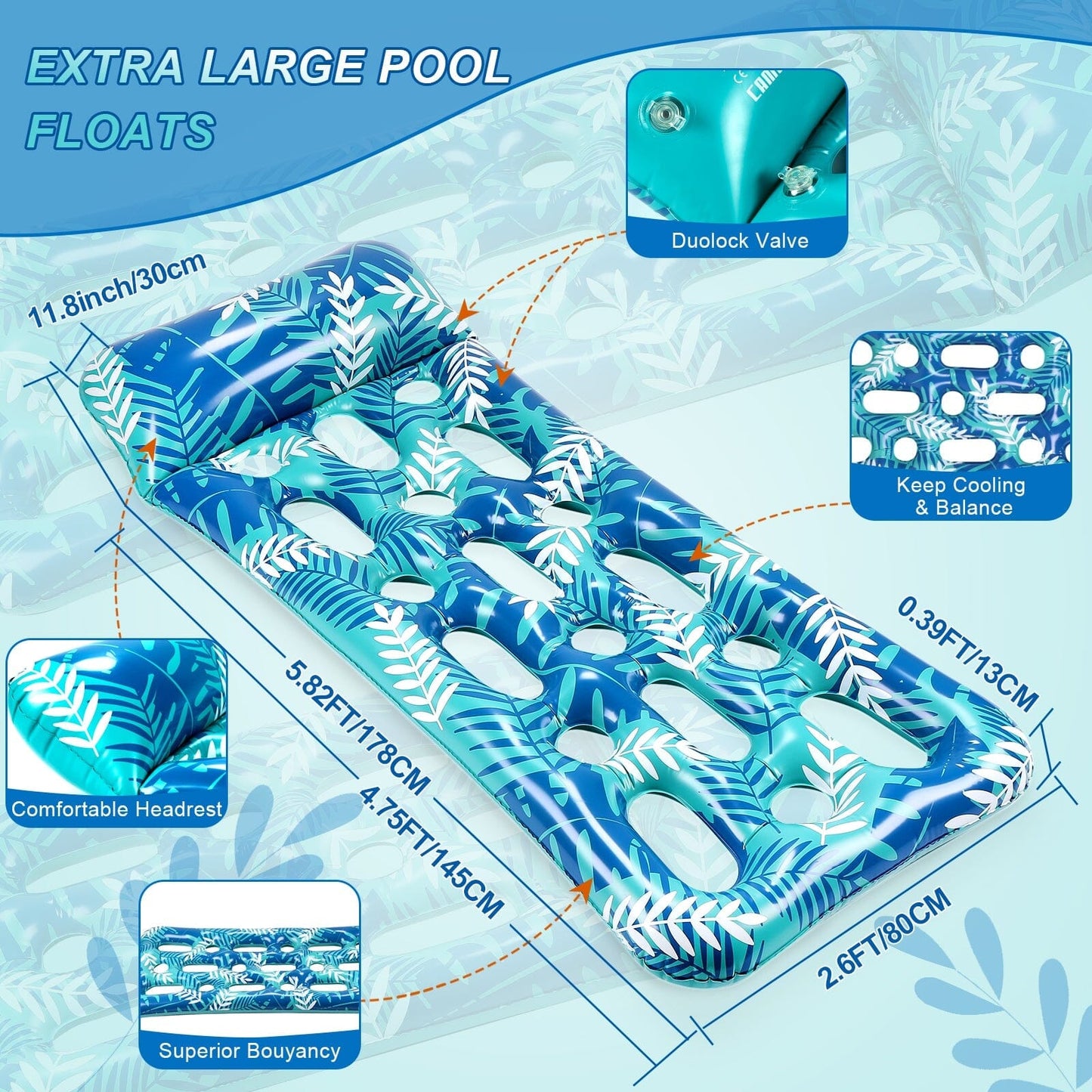Rynx | 70" x 30" Inflatable Lounge Pool with Headrest