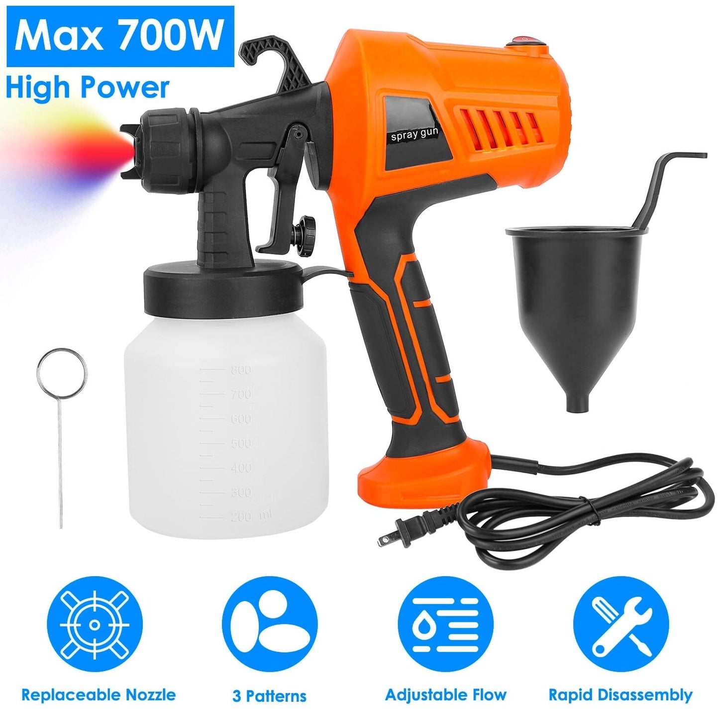 Rynx | 700W Electric Paint Sprayer Handheld with 3 Spray Patterns 800ml