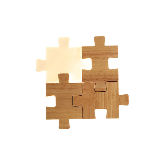 Rynx | Beige Jigsaw Puzzle Wall Recessed Light Nordic LED Wood Wall Mount Lamp in White/Warm Light
