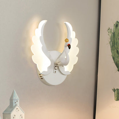 Rynx | Swan Iron Wall Lamp Sconces Strip Cartoon White/Pink Finish LED Wall Lamp Fixture with Acrylic Wing in White/Warm Light