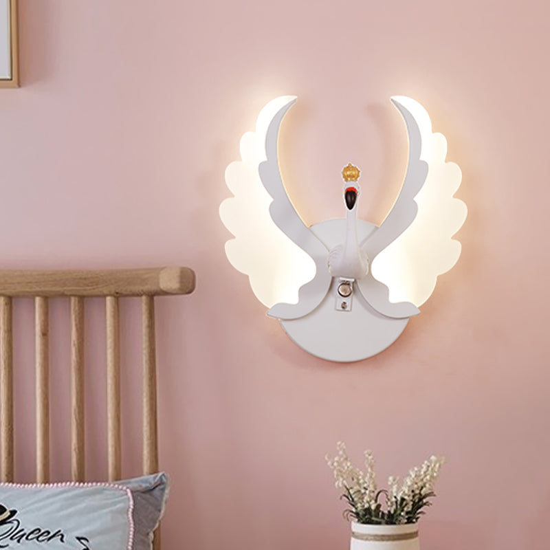 Rynx | Swan Iron Wall Lamp Sconces Strip Cartoon White/Pink Finish LED Wall Lamp Fixture with Acrylic Wing in White/Warm Light