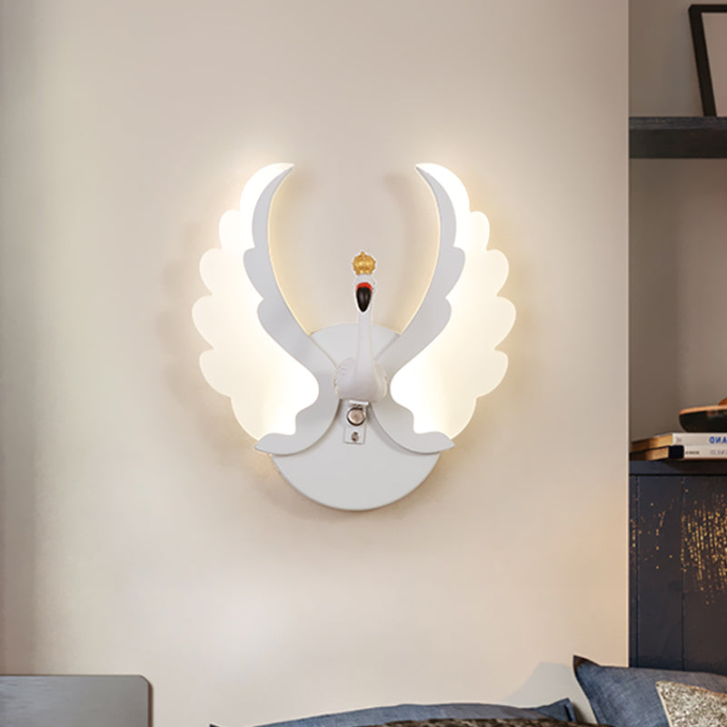 Rynx | Swan Iron Wall Lamp Sconces Strip Cartoon White/Pink Finish LED Wall Lamp Fixture with Acrylic Wing in White/Warm Light