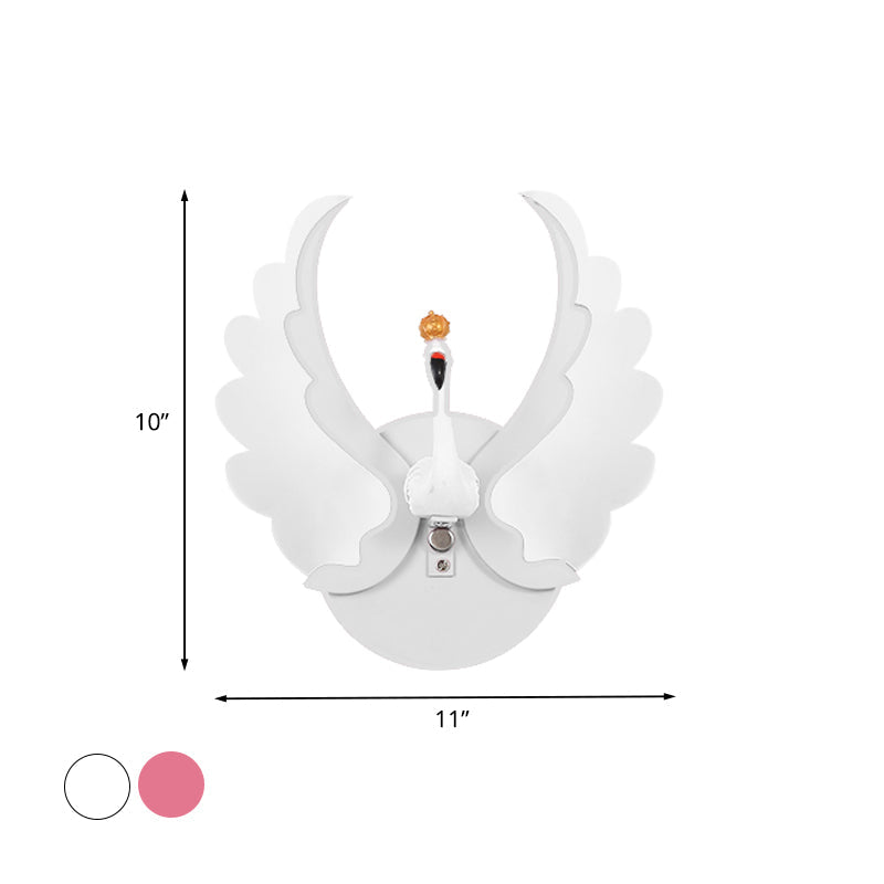 Rynx | Swan Iron Wall Lamp Sconces Strip Cartoon White/Pink Finish LED Wall Lamp Fixture with Acrylic Wing in White/Warm Light